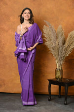 Thumbnail for Very Much Indian Pure Cotton Handblock Printed Saree With Natural Dyes - Purple - Distacart