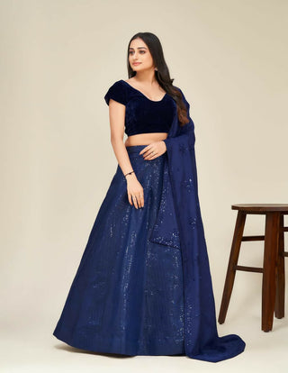 Jyoti Fashion Women's Blue Two Tone Tapeta Silk Sequins Designer Lehenga Choli Set - Distacart