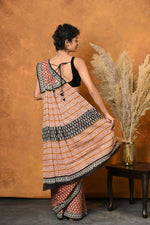 Thumbnail for Very Much Indian Handblock Printed Cotton Saree With Natural Dyes - Orange - Distacart