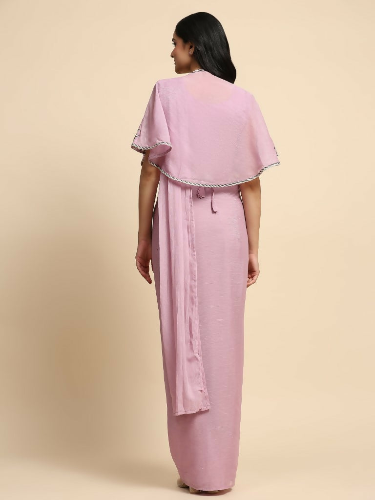 Pink Chiffon Solid Ready to wear Saree with stitched Blouse - Aayan - Distacart