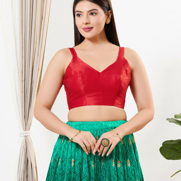 Joban Fashion Red Mulberry Silk Padded Blouse With Sweetheart Neck Sleeveless - Distacart