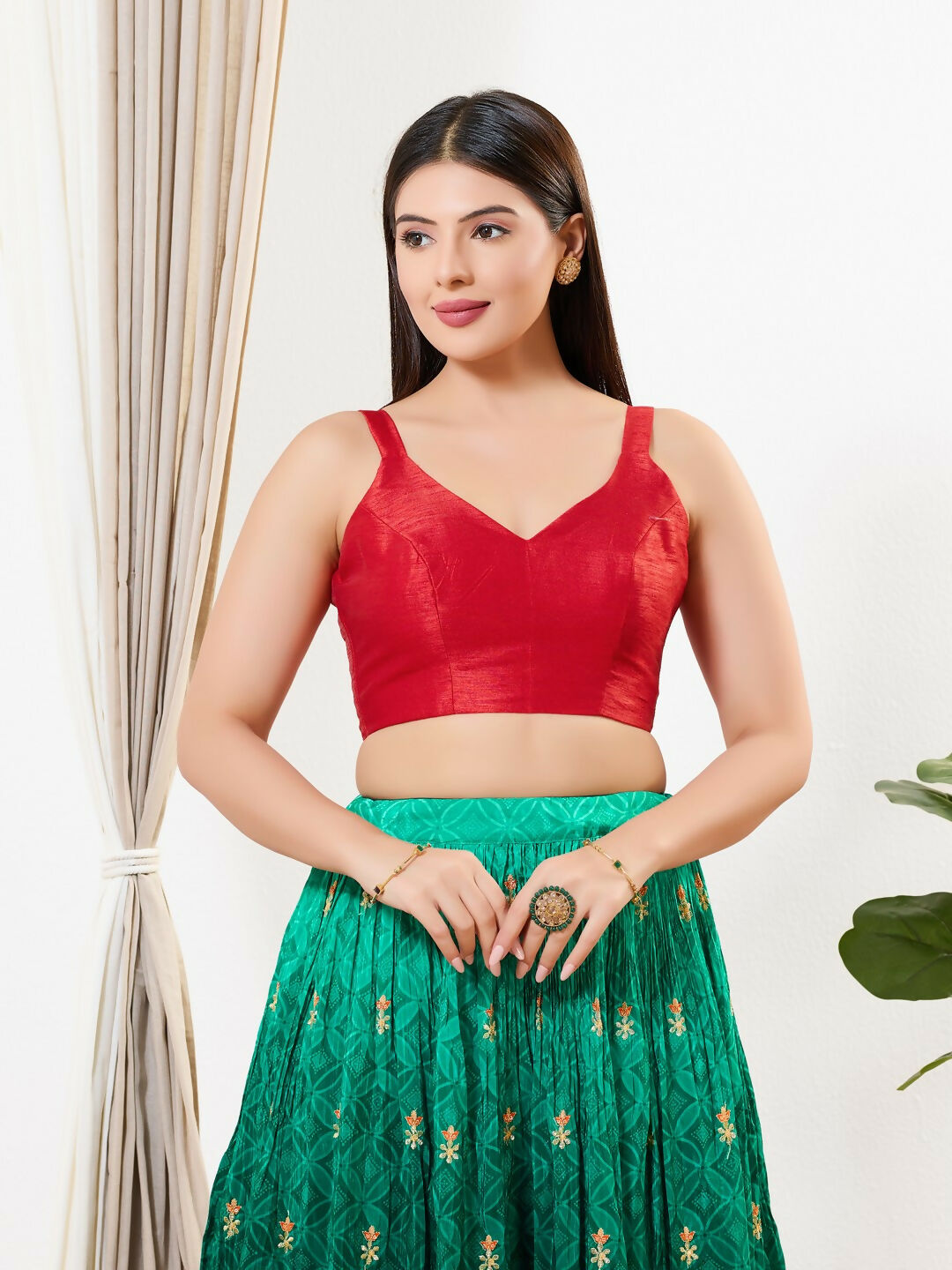 Joban Fashion Red Mulberry Silk Padded Blouse With Sweetheart Neck Sleeveless