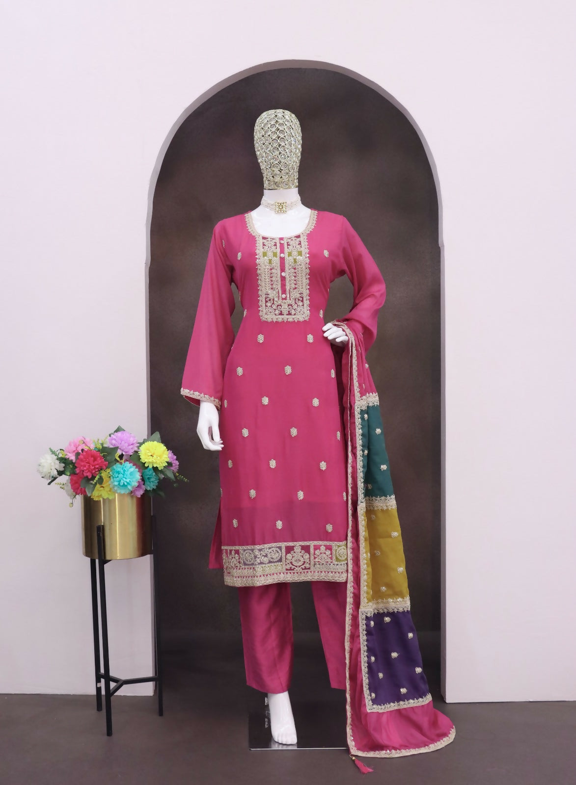 Teeya Creation Pink Color Chinon Silk Embroidery Work Wedding Wear Designer Salwar Suit - Distacart