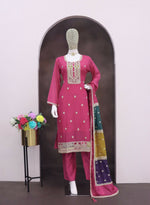 Thumbnail for Teeya Creation Pink Color Chinon Silk Embroidery Work Wedding Wear Designer Salwar Suit - Distacart