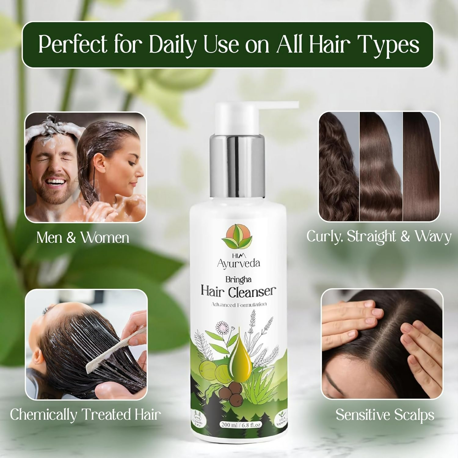 Him Ayurveda Green Tea Bringha Hair Cleanser Ayurvedic Shampoo For Hair Growth & Hair Fall Control