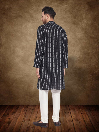 Even Apparels Men's Pure Cotton Black Check Kurta - Distacart