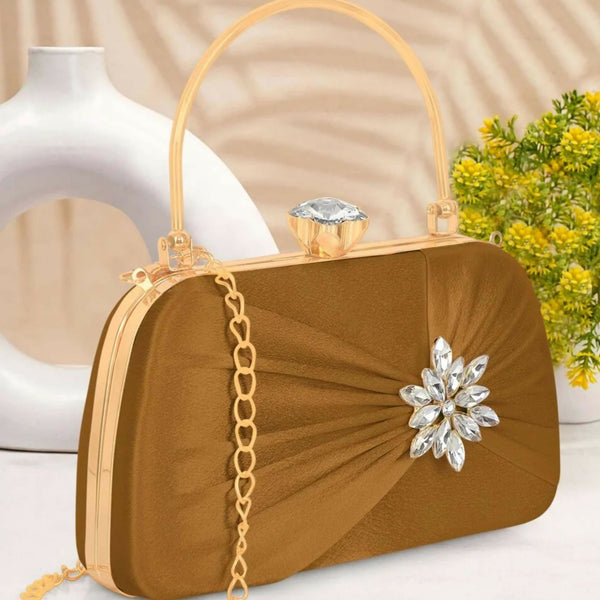 Joban Fashion Luxurious Satin Evening Clutch With Detachable Chain Strap - Mehndi - Dista