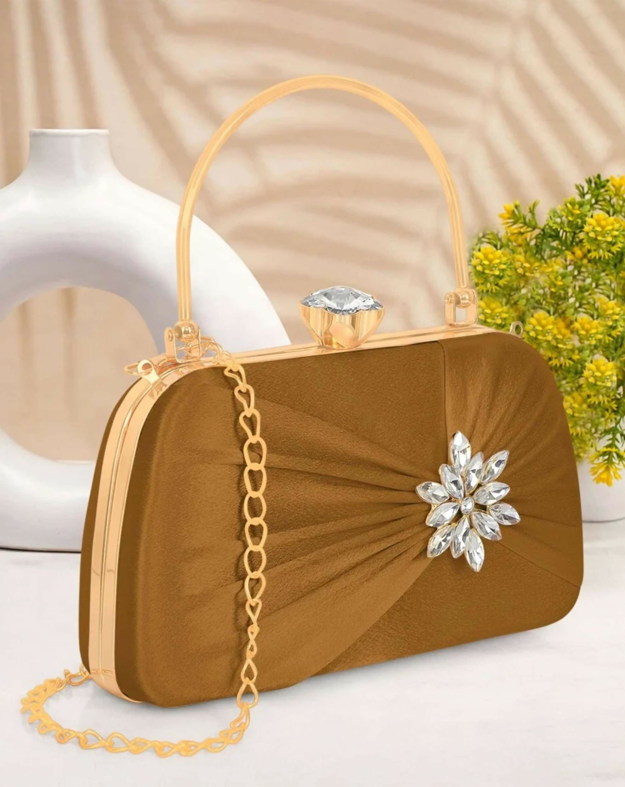 Joban Fashion Luxurious Satin Evening Clutch With Detachable Chain Strap - Mehndi - Dista