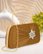 Thumbnail for Joban Fashion Luxurious Satin Evening Clutch With Detachable Chain Strap - Mehndi