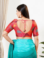 Thumbnail for Joban Fashion Red Brocade Padded Blouse With V Neck Elbow Sleeves - Distacart