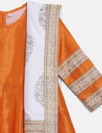 Thumbnail for Ahalyaa Orange Poly Silk Anarkali Kids Kurta With Dupatta Set For Girls - Distacart