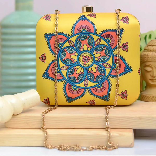 Joban Fashion Yellow Mandala Printed Clutch Bag - Multicolor - Dista