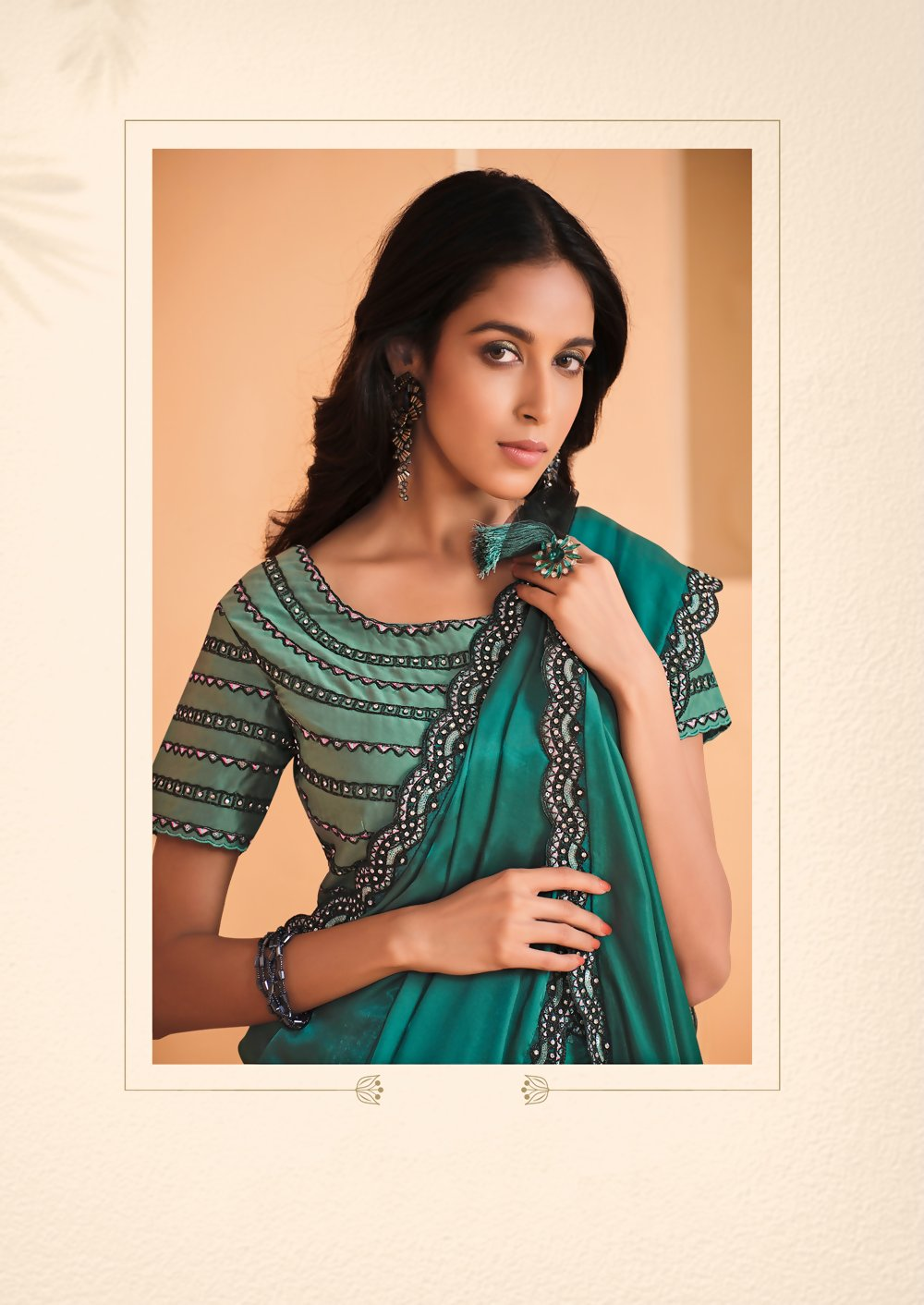 Sea Green Satin Crepe Silk Embroidery with Digital Sequence Work Saree - Norita Helly - Distacart