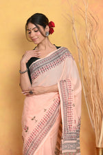 Thumbnail for Very Much Indian Handblock Printed Cotton Saree With Natural Dyes - Peach - Distacart