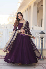 Thumbnail for Jyoti Fashion Women's Wine Faux Blooming Sequins Zari Embroidered Anarkali Dress with Dupatta - Distacart