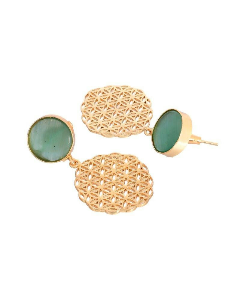 VOJ One Gram Gold Plated Teal Colored Stone Studded Earrings - Distacart