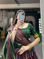 Thumbnail for Vastranavya Traditional Printed Tusser Silk Lehenga Choli - Wine - Distacart