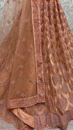 Thumbnail for Jyoti Fashion Women's Peach Bridal Net Fancy Dori & Multi Thread Embroidered with Zircon Diamond Work Wedding Lehenga Choli - Distacart