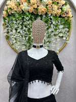 Thumbnail for Preksha Creation Black Foux Gorgette With Thread With Sequnce Women Lehanga Choli - Distacart