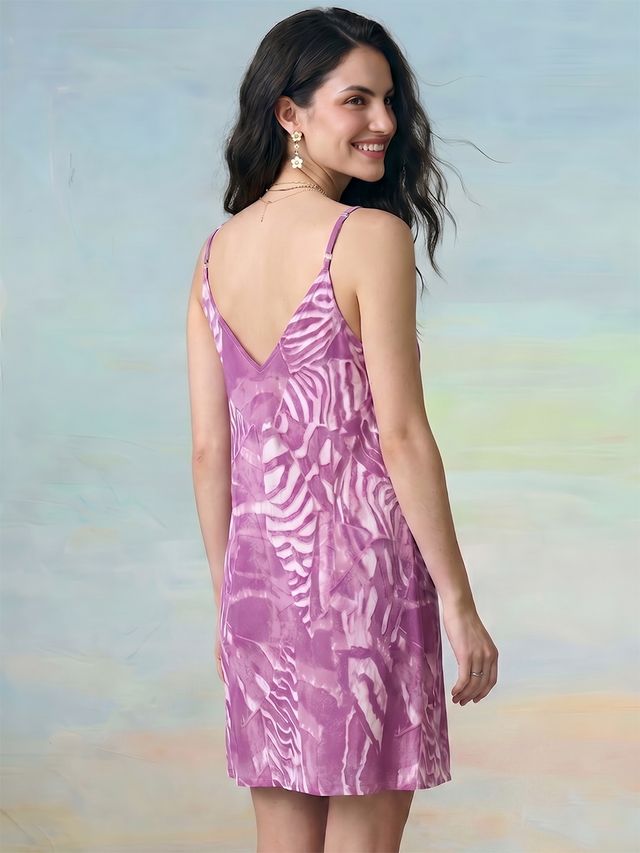 Janasya Lavender A-Line Cotton Dress - Dista