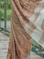 Thumbnail for Shree Shyam Fashion Brown Linen Saree - Dista