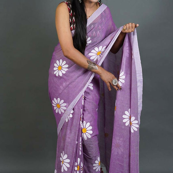 Exclusive Collection Mauve Pure Cotton Saree With Sunflower Design