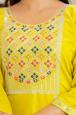 Thumbnail for The52 Yellow Women's Beautiful Embroidered Viscose Shimmer Fabric with Straight Kurta, Pant and Dupatta Set - Distacart