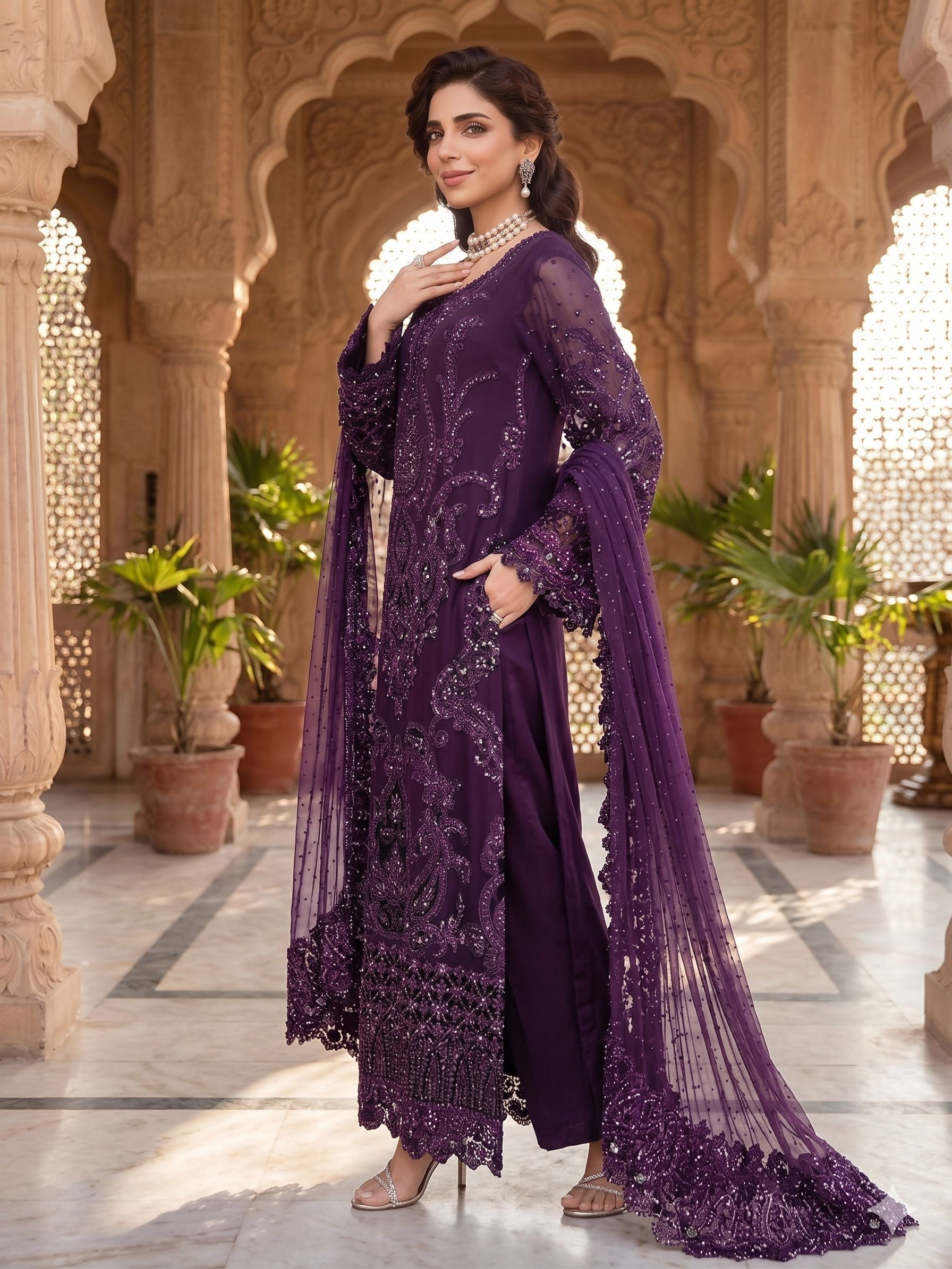 Teeya Creation Womens New Georgette Silk With Heavy Embroiedery With Sequence Work Kurta Set - Dista