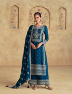 Thumbnail for Anaita Teal Premium Chinon Embroidered Dhaga Sequence Work Ready Made Suit - Distacart