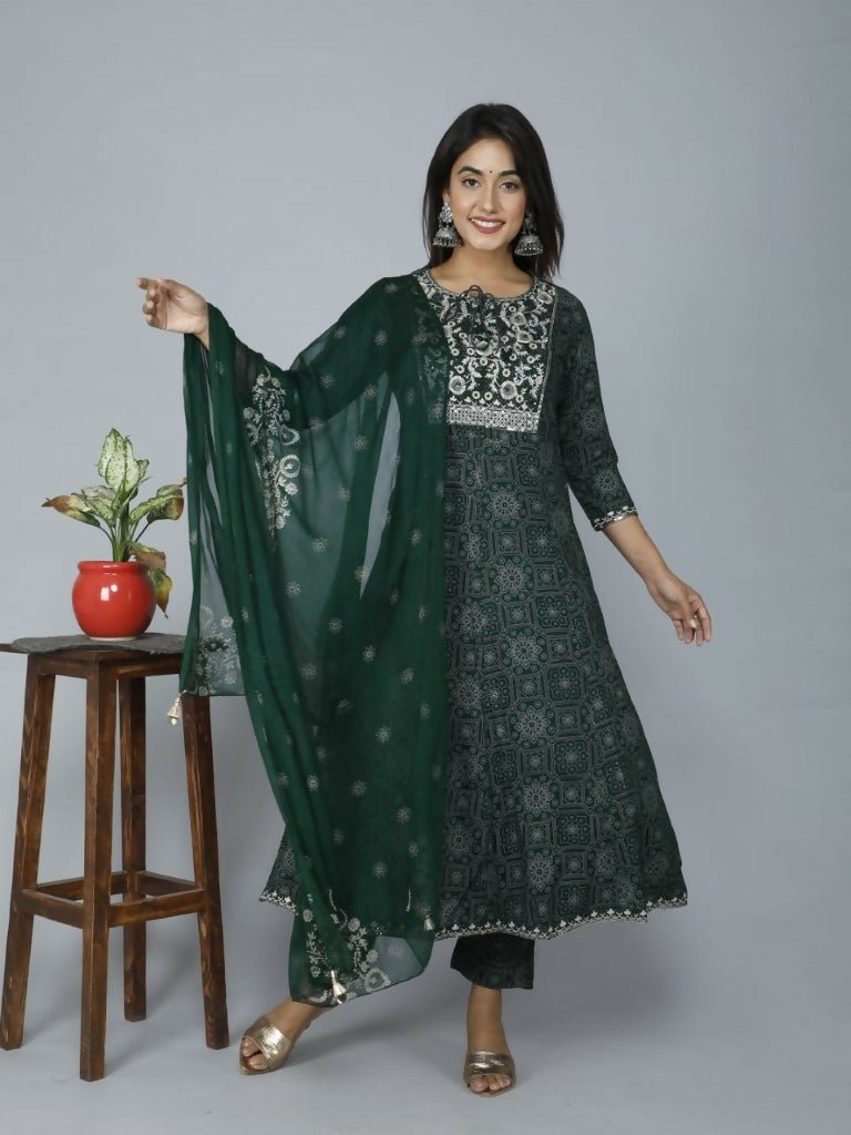 Alvano Women's Attractive And Stylish Rayon Anarkali Kurta With Pant And Dupatta - Distacart