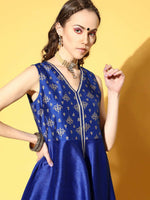 Thumbnail for Ahalyaa Women Royal Blue Colour Poly Silk Printed Kurta Palazzo Set - Distacart