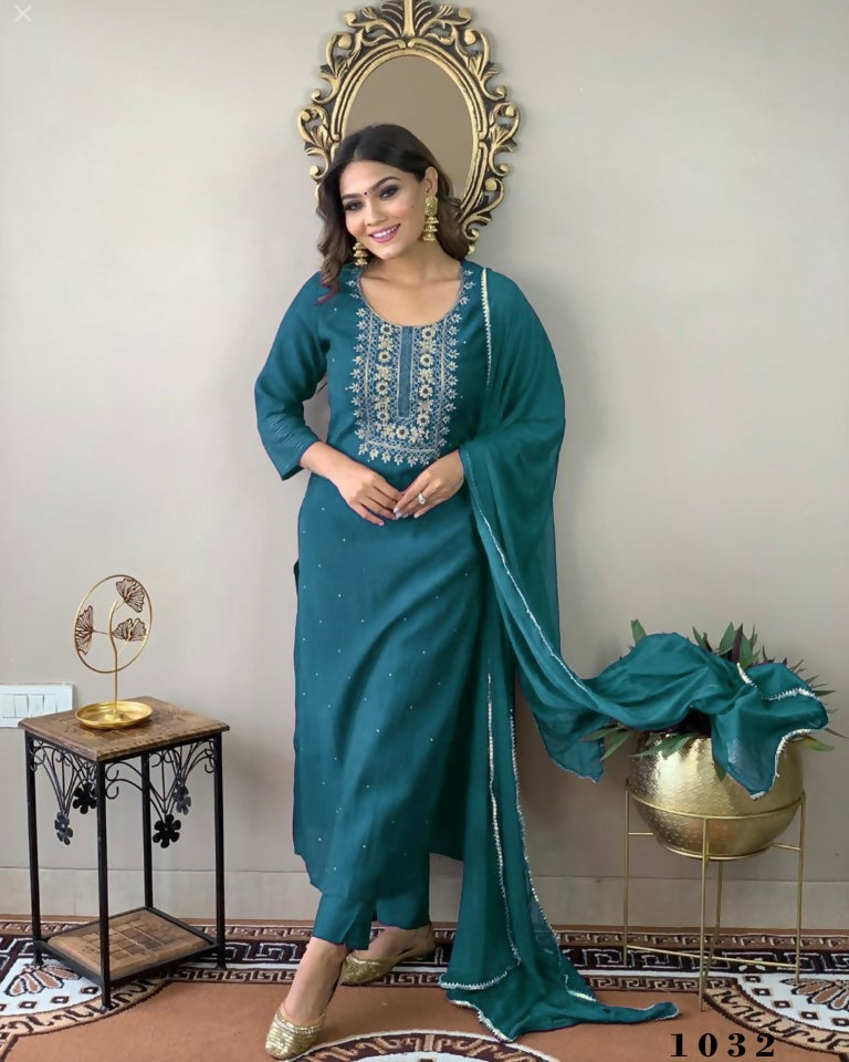 Partywear Designer Firozy Rayon Slub Stitched Suit With Dupatta - Tanisha - Distacart