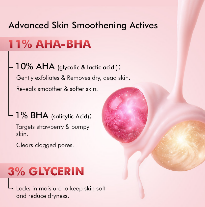 mCaffeine 11% AHA-BHA Skin Smoothening Strawberry Body Lotion - Distacart