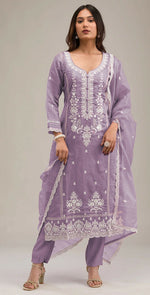 Thumbnail for Anaita Light-lavender Embroidered Silk Stitched Salwar Suit - Distacart
