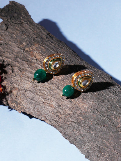 Emerald Stone Kundan Studs (Gold) - Ruby Raang - Distacart