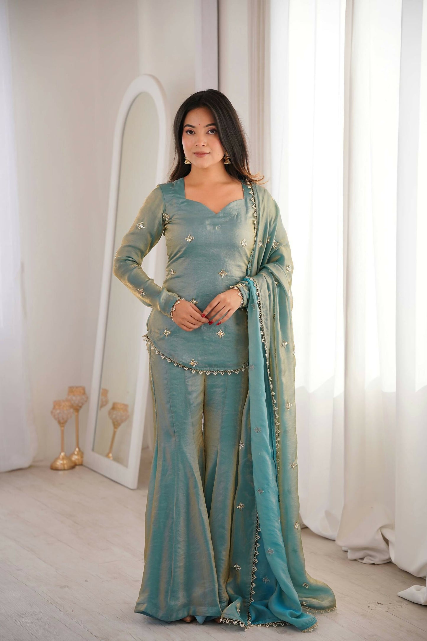 Teeya Creation New Womens Trendy Embroidery Sequence Work Kurta Set - Dista