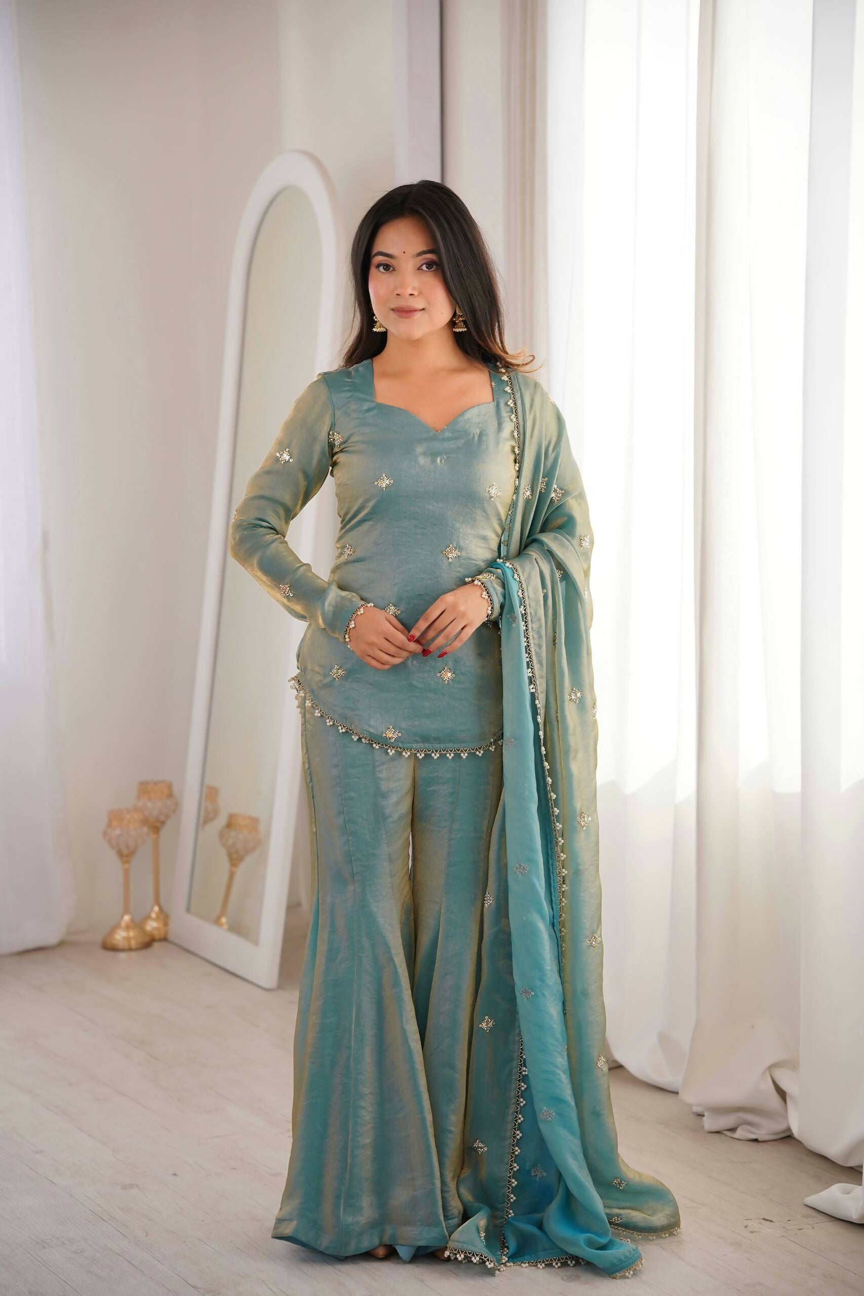 Teeya Creation New Womens Trendy Embroidery Sequence Work Kurta Set - Dista