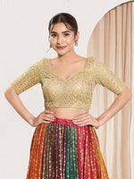 Thumbnail for Joban Fashion Gold Crochet Padded Blouse With Sweetheart Neck Elbow Sleeves - Distacart