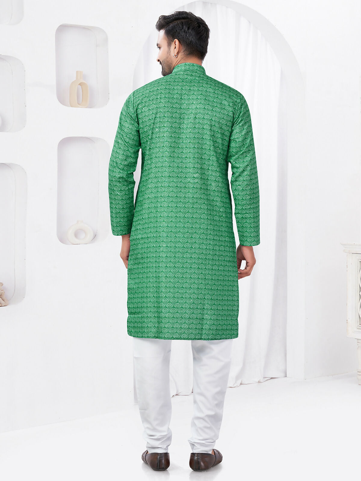 Joban Fashion Men's Rayon Cotton Green Printed Kurta Pyjama set - Distacart