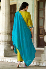 Thumbnail for The52 Lemon Beautiful Embroidered Viscose Chanderi Fabric Straight Kurta Pant with Dupatta Set - Distacart
