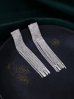 Thumbnail for NVR Women Silver Toned Contemporary Ad Studded Drop Earrings - Distacart