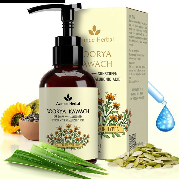Avimee Herbal Soorya Kawach SPF 50 PA++++ Hyaluronic Acid Sunscreen Lotion - Distacart