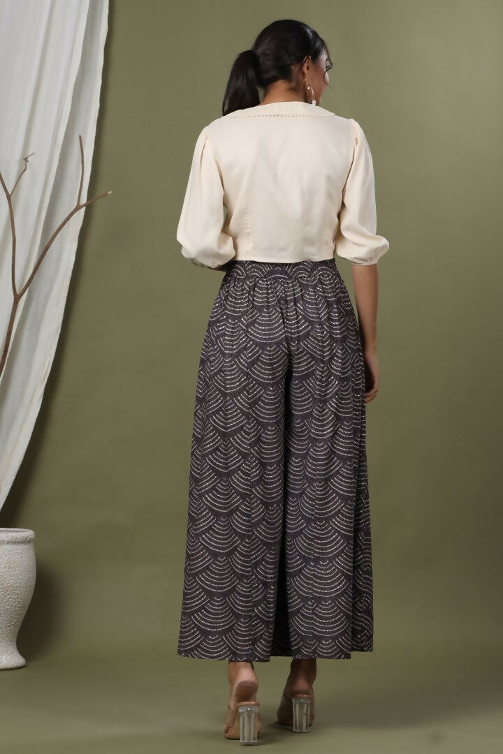 Juniper Grey Ethnic Motif Printed Rayon Flared & Kalidar Palazzo - Distacart