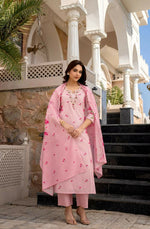 Thumbnail for The52 Pink Women's Beautiful Chanderi Fabric Printed Work Straight Kurta Pant and Dupatta Set - Distacart
