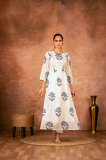 Thumbnail for Joban Fashion Blue Floral Hand Block Printed Cotton Kurta Pant Set - Distacart