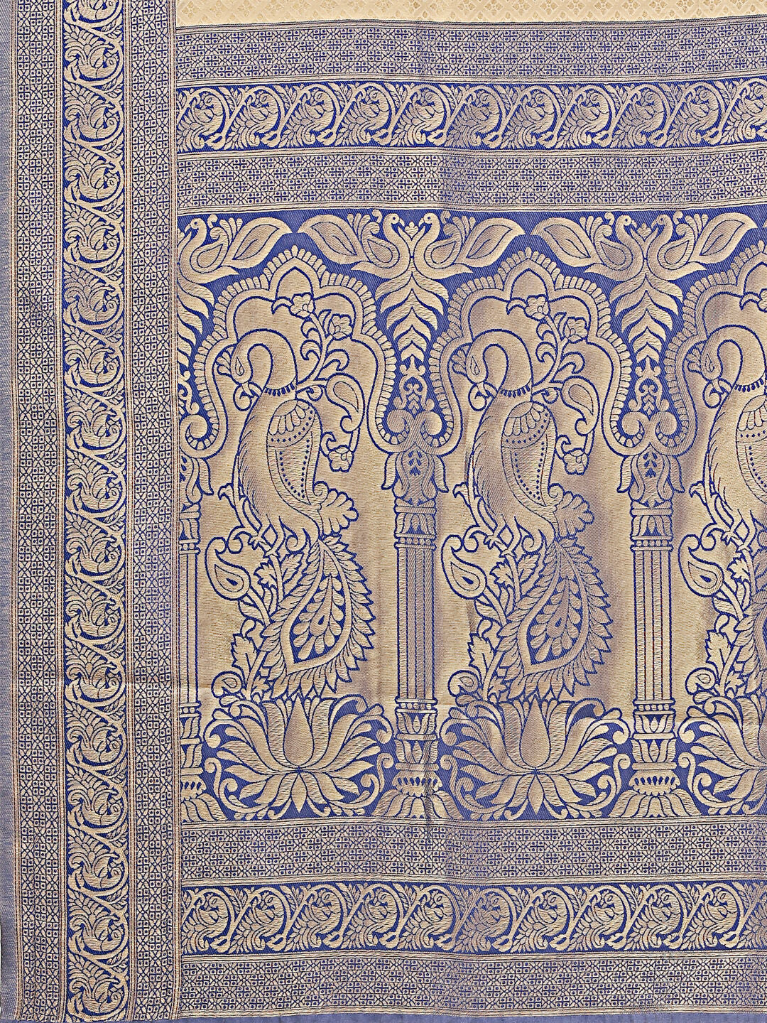 Astita Banarasi Silk Cream & Navy Blue Saree