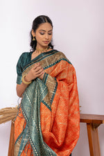 Thumbnail for Vishnu Weaves Women's Orange Soft Tussar Silk Zari Woven Saree with Blouse - Distacart