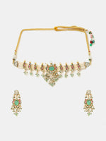 Thumbnail for Ruby Raang Rajkumari Necklace With Earrings And Maang Tikka - Distacart