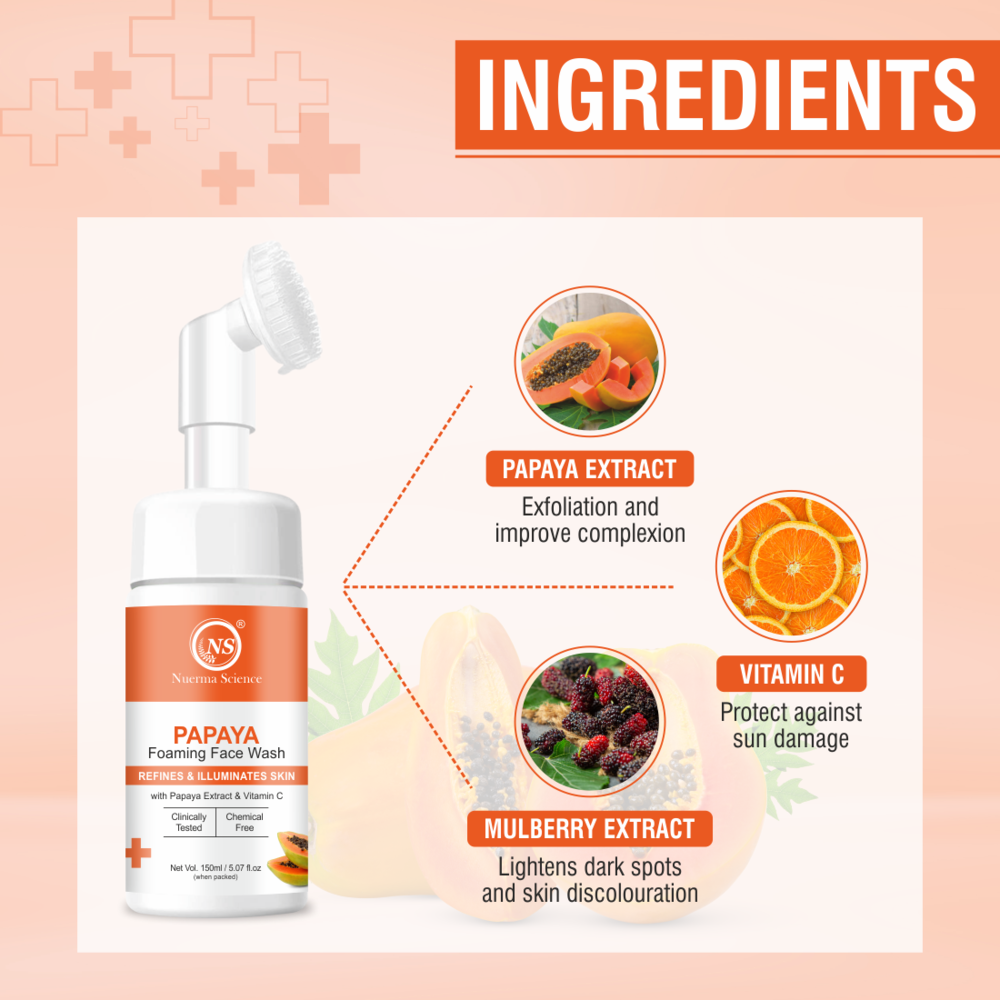 Nuerma Science Papaya Foaming Face Wash | Brightens Skin Tone & Clears Blemishes