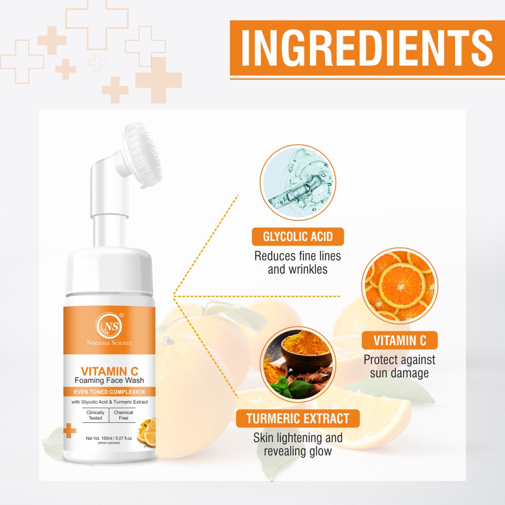 Nuerma Science Vitamin C Foaming Face Wash | To Enhance Skin Glow & Reduce Pigmentation